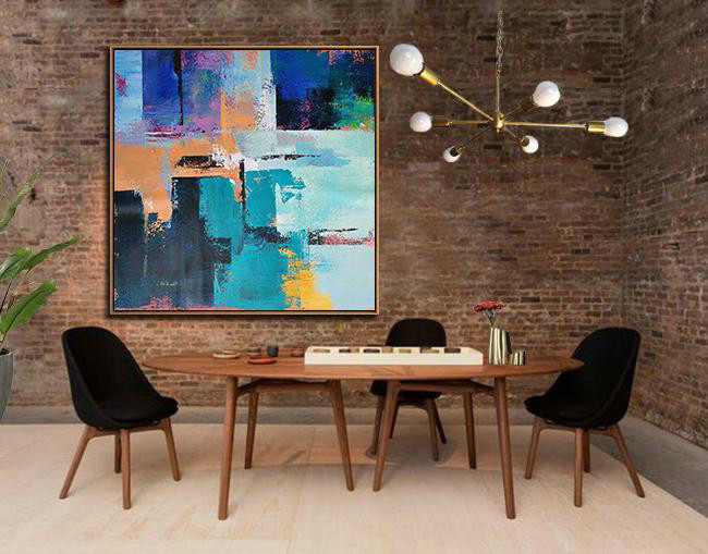 Oversized Palette Knife Painting Contemporary Art On Canvas,Xl Large Canvas Art,Blue,Purple,Green,Yellow,Orange